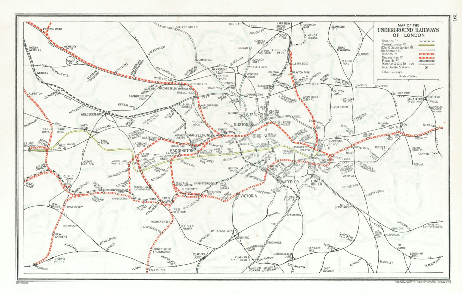 LONDON. Vintage Underground / Tube map 1933 old vintage plan chart
