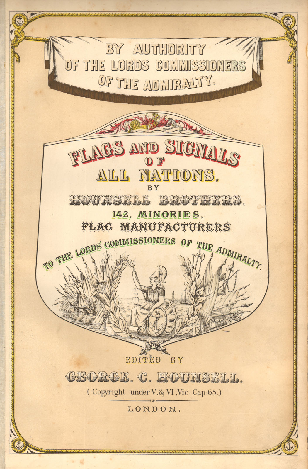 Associate Product Hounsell's "Flags and Signals of All Nations". Decorative Title Page 1873