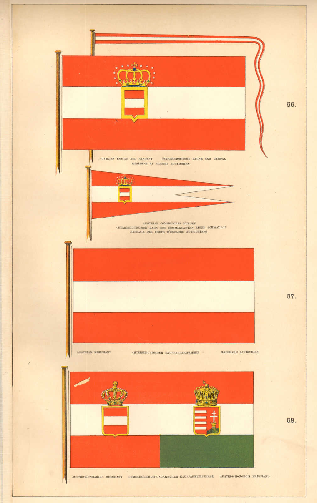 AUSTRIA MARITIME FLAGS.Ensign pennant Cdre Burgee Austro-Hungarian Merchant 1873