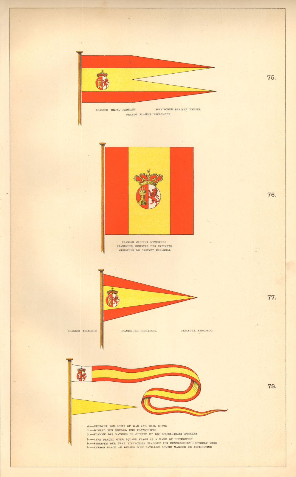 Associate Product SPANISH STATE/MARITIME FLAGS. Broad pennant Cabinet Ministers Triangle Mail 1873