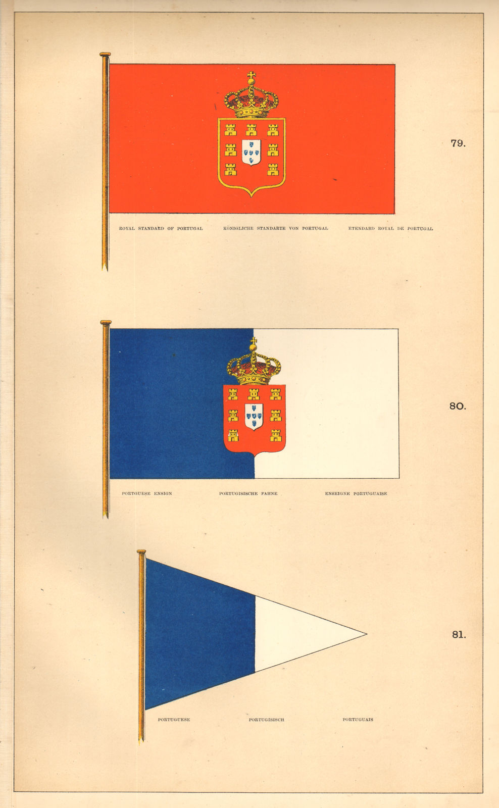 PORTUGUESE ROYAL FLAGS. Royal Standard; Ensign. Portugal. HOUNSELL 1873 print
