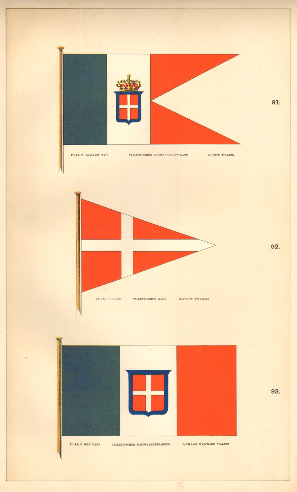 ITALIAN ROYAL MARITIME FLAGS. Swallow Tail Burgee Merchant. Italy. HOUNSELL 1873