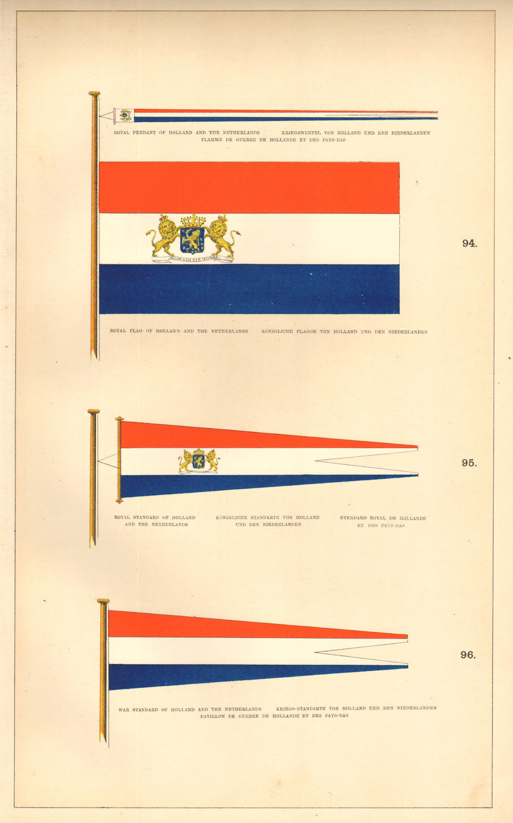 Associate Product DUTCH ROYAL FLAGS. Pennant Flag War Holland Netherlands Standards. HOUNSELL 1873