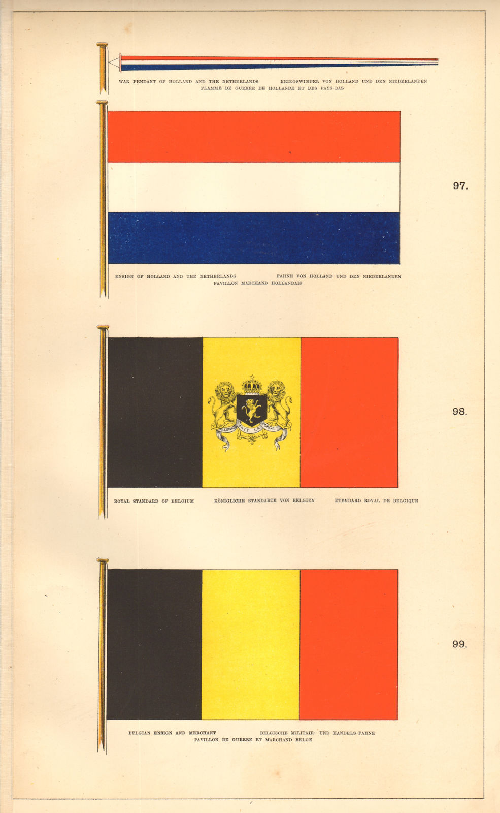 Associate Product DUTCH/BELGIAN ROYAL FLAGS. War pennant ensign standard merchant Netherlands 1873