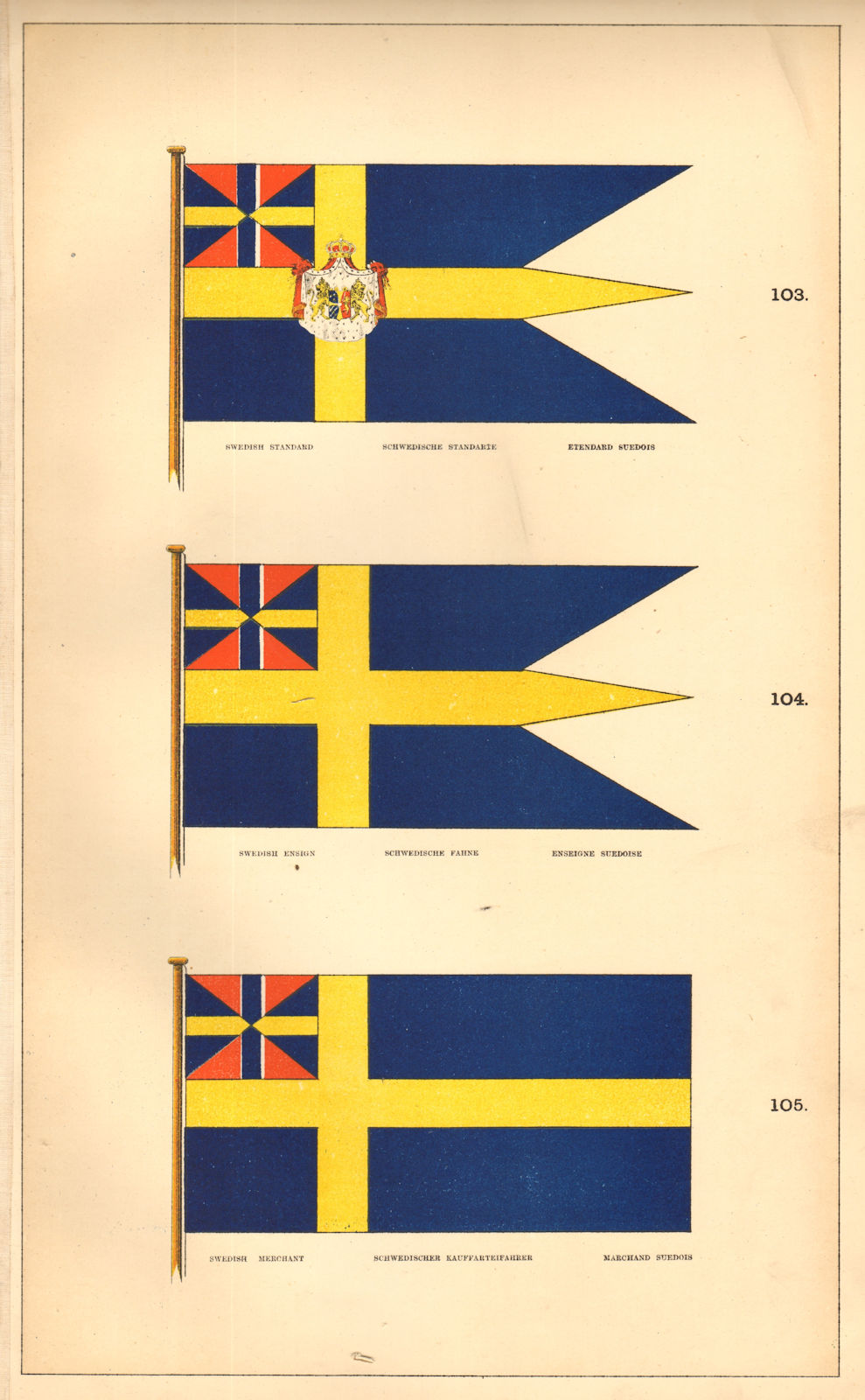 SWEDISH MARITIME FLAGS. Standard, Ensign & Merchant. Sweden. HOUNSELL 1873