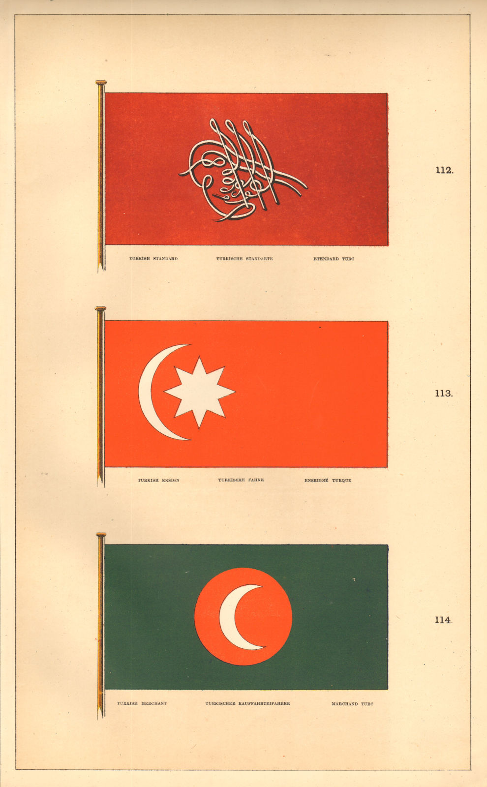 Associate Product TURKISH MARITIME FLAGS. Standard Ensign Merchant. Ottoman Turkey. HOUNSELL 1873