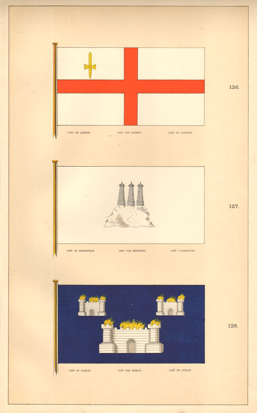 Associate Product BRITISH ISLES CITY FLAGS. Cities of London, Edinburgh & Dublin. HOUNSELL 1873