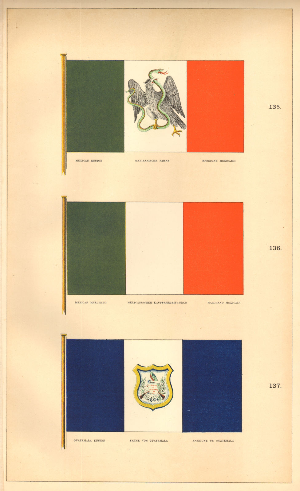 Associate Product MEXICO/GUATEMALA MARITIME FLAGS. Mexican Ensign & Merchant. HOUNSELL 1873
