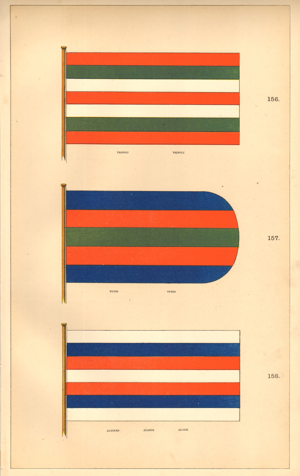 Associate Product NORTH AFRICAN FLAGS. Tripoli Tunis Algiers. Libya Tunisia Algeria. HOUNSELL 1873