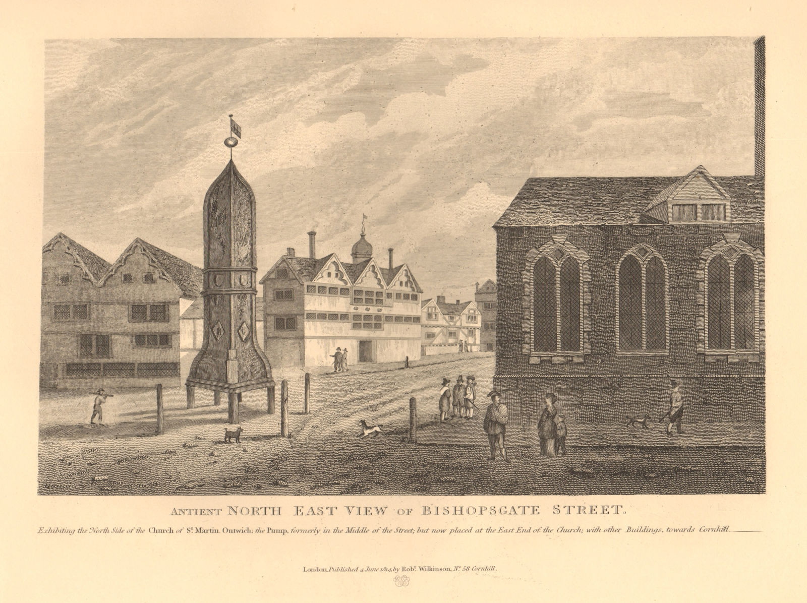 Associate Product BISHOPSGATE/THREADNEEDLE ST. St Martin Outwich & pump. City of London 1834