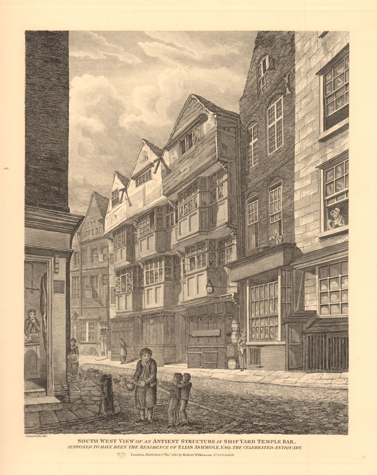 Associate Product SHIP YARD, TEMPLE BAR. Elias Ashmole's house. Fleet Street, London 1834 print