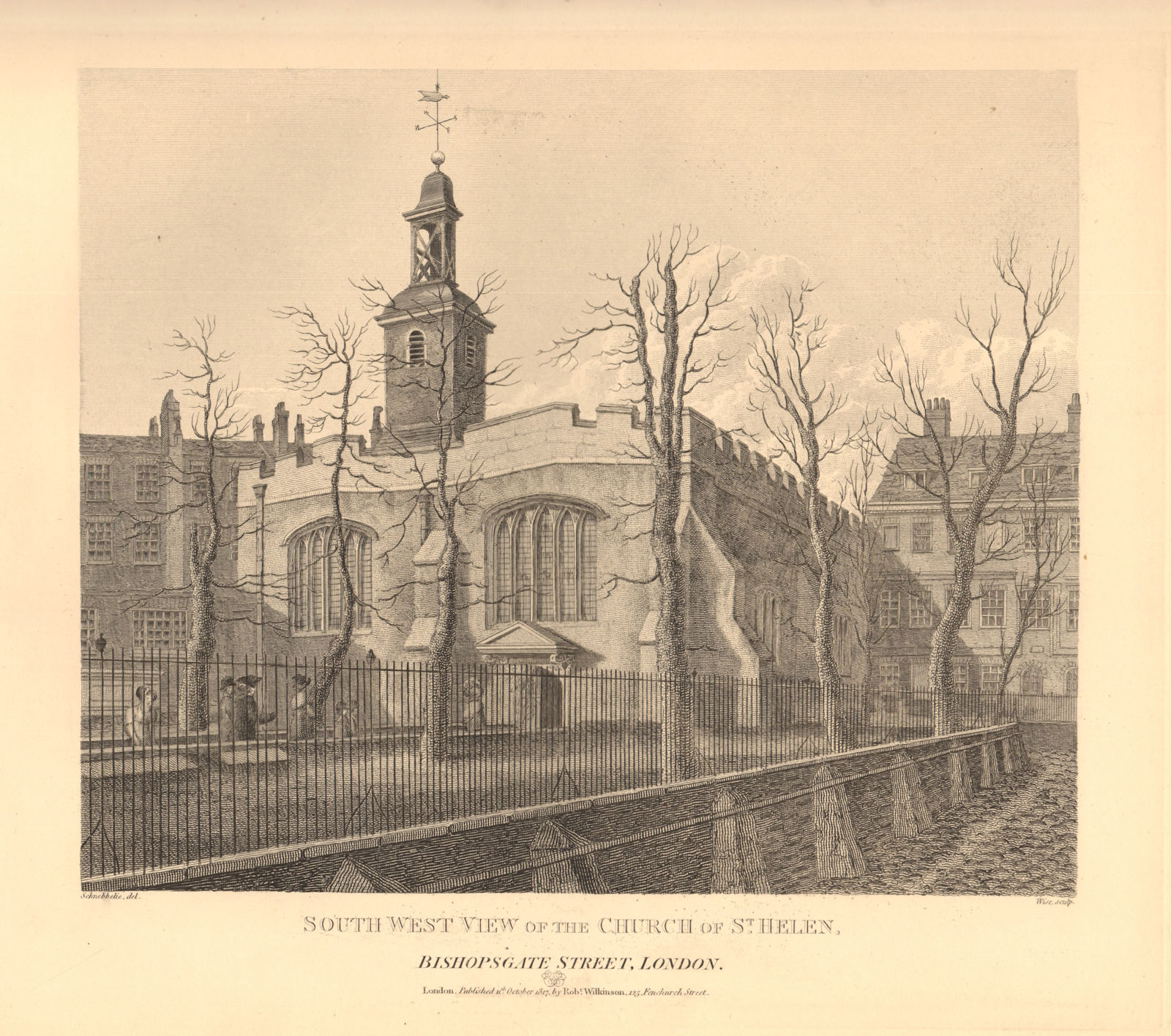 ST HELEN BISHOPSGATE. South west view of the church. London. WILKINSON 1834