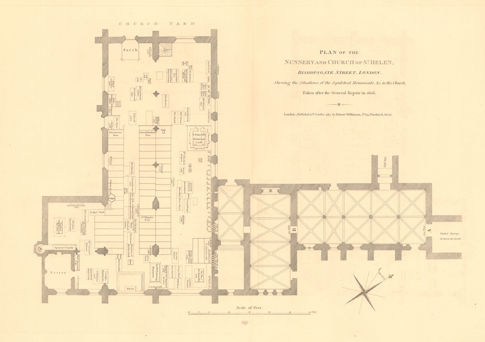 Associate Product ST HELEN BISHOPSGATE. Plan of the Nunnery and church. London 1834 old map