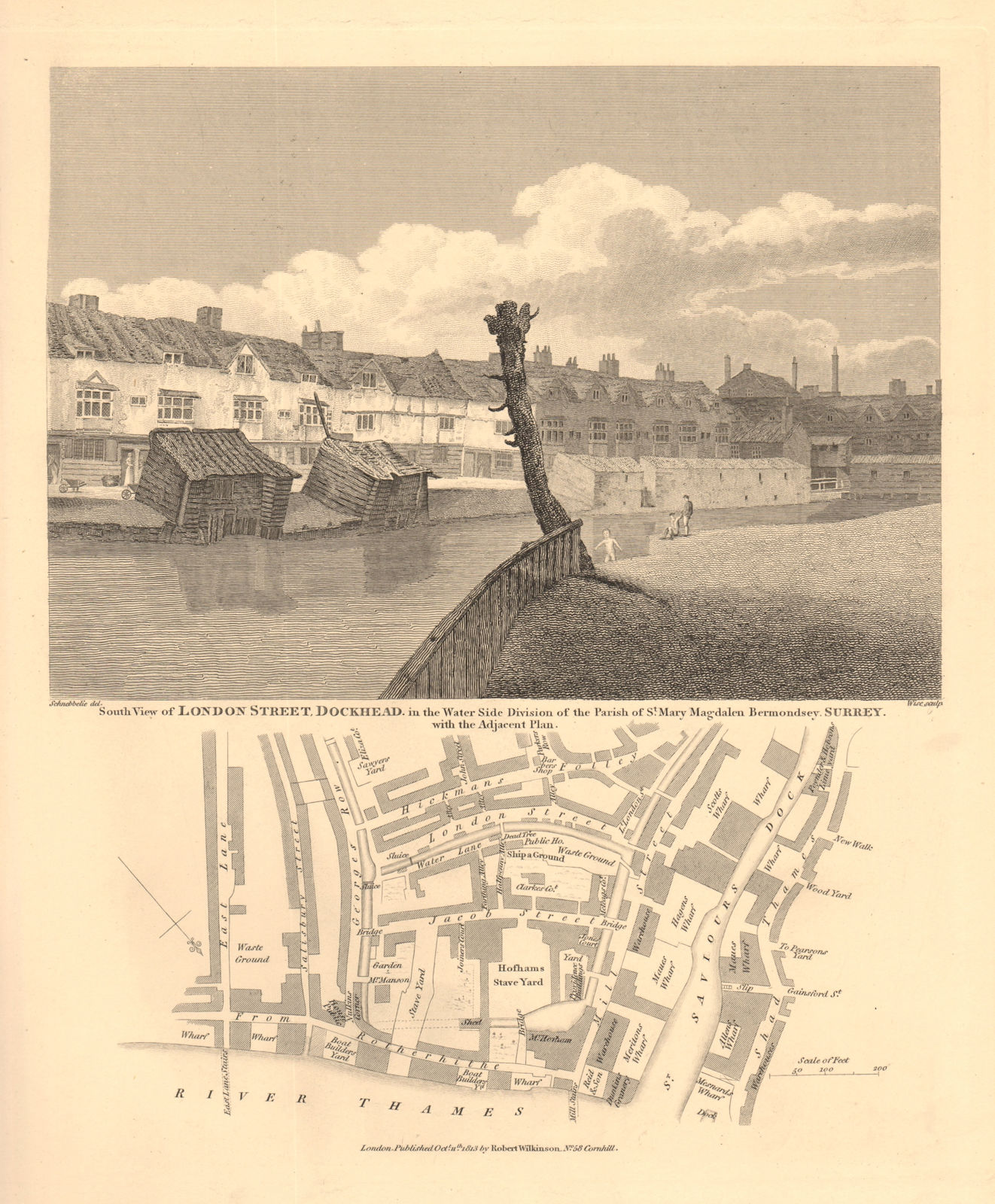 BERMONDSEY/ST SAVIOURS DOCK PLAN. View of Wolseley Street. Shad Thames 1834 map