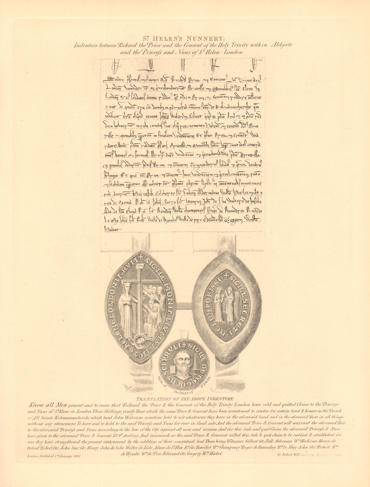ST HELEN'S BISHOPSGATE NUNNERY indenture Prior Richard/Holy Trinity Priory 1834