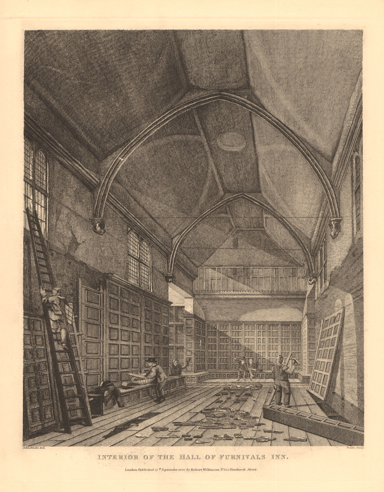Associate Product FURNIVALS INN. Interior of the hall. Holborn, London. Inn of Chancery 1834