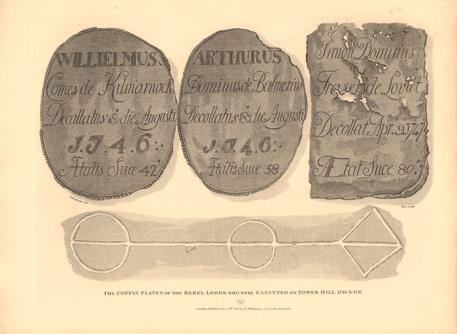 Associate Product JACOBITE REBELLION Earl Kilmarnock Lord Balmrino coffins. Tower Hill 1746-7 1834
