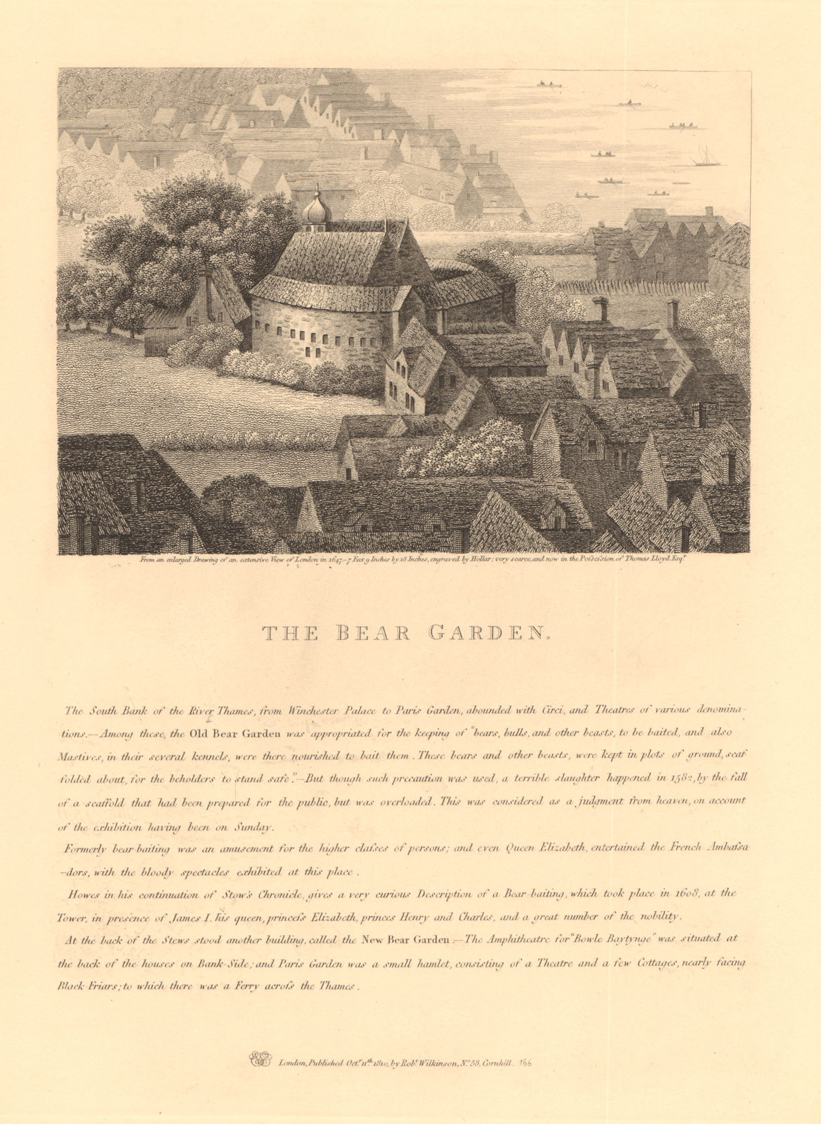 Associate Product BANKSIDE. The Bear Garden c1647. Bear baiting. Stuart London. WILKINSON 1834