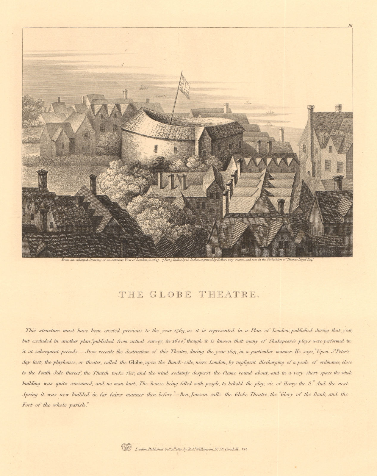 Associate Product THE GLOBE THEATRE, Bankside. From a 1647 drawing, though it burnt down 1613 1834