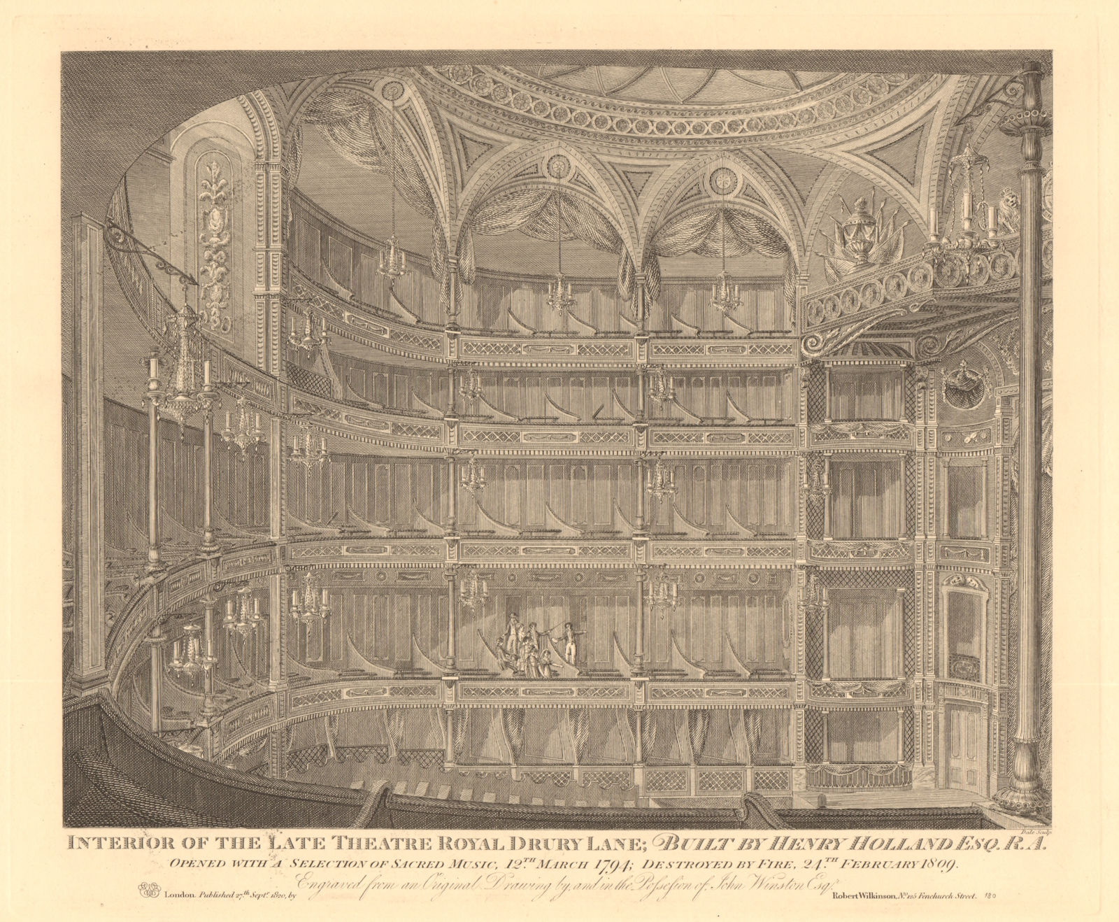 The old THEATRE ROYAL DRURY LANE 1794-1809. Henry Holland. Covent Garden 1834