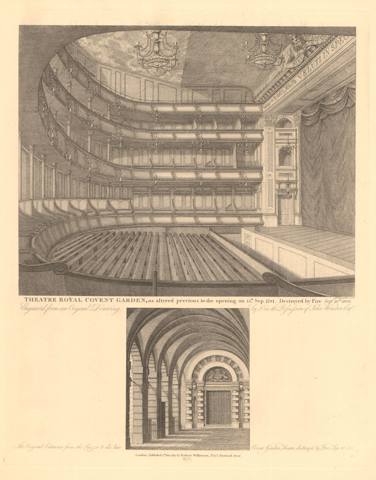 1st THEATRE ROYAL COVENT GARDEN OPERA HOUSE. Interior/entrance <1808 1834