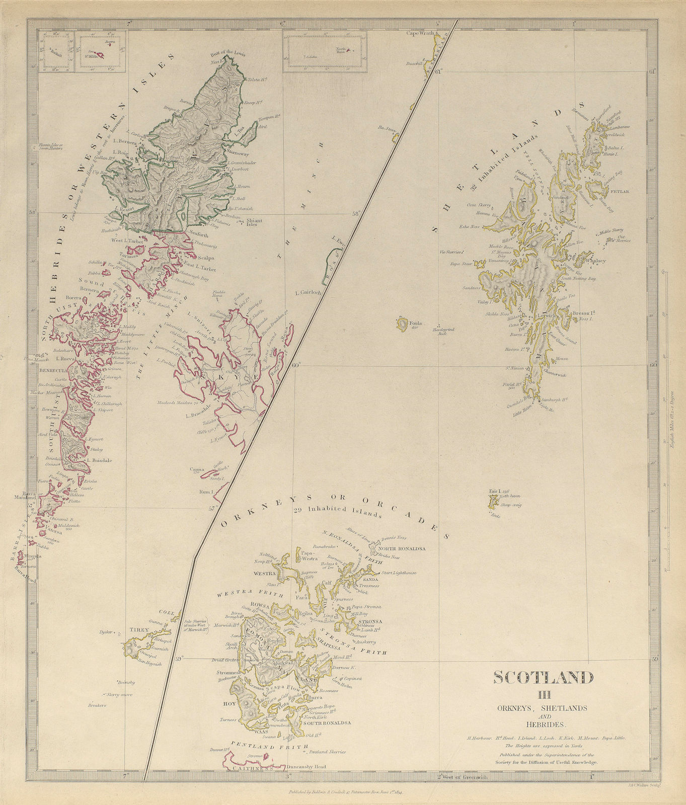 SCOTLAND ISLANDS. Western Isles. Orkneys, Shetlands and Hebrides.SDUK 1844 map