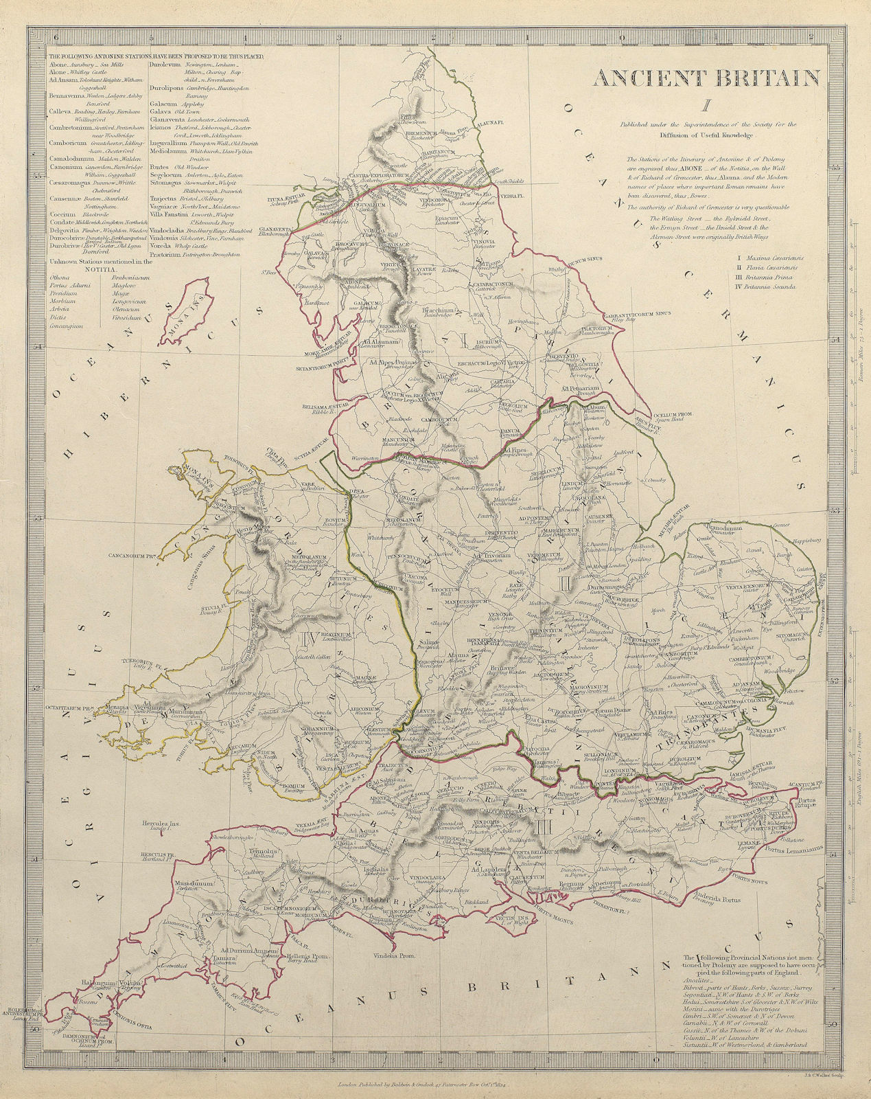 Associate Product ANCIENT BRITAIN. England & Wales. Roman road town names. Ptolemy SDUK 1844 map