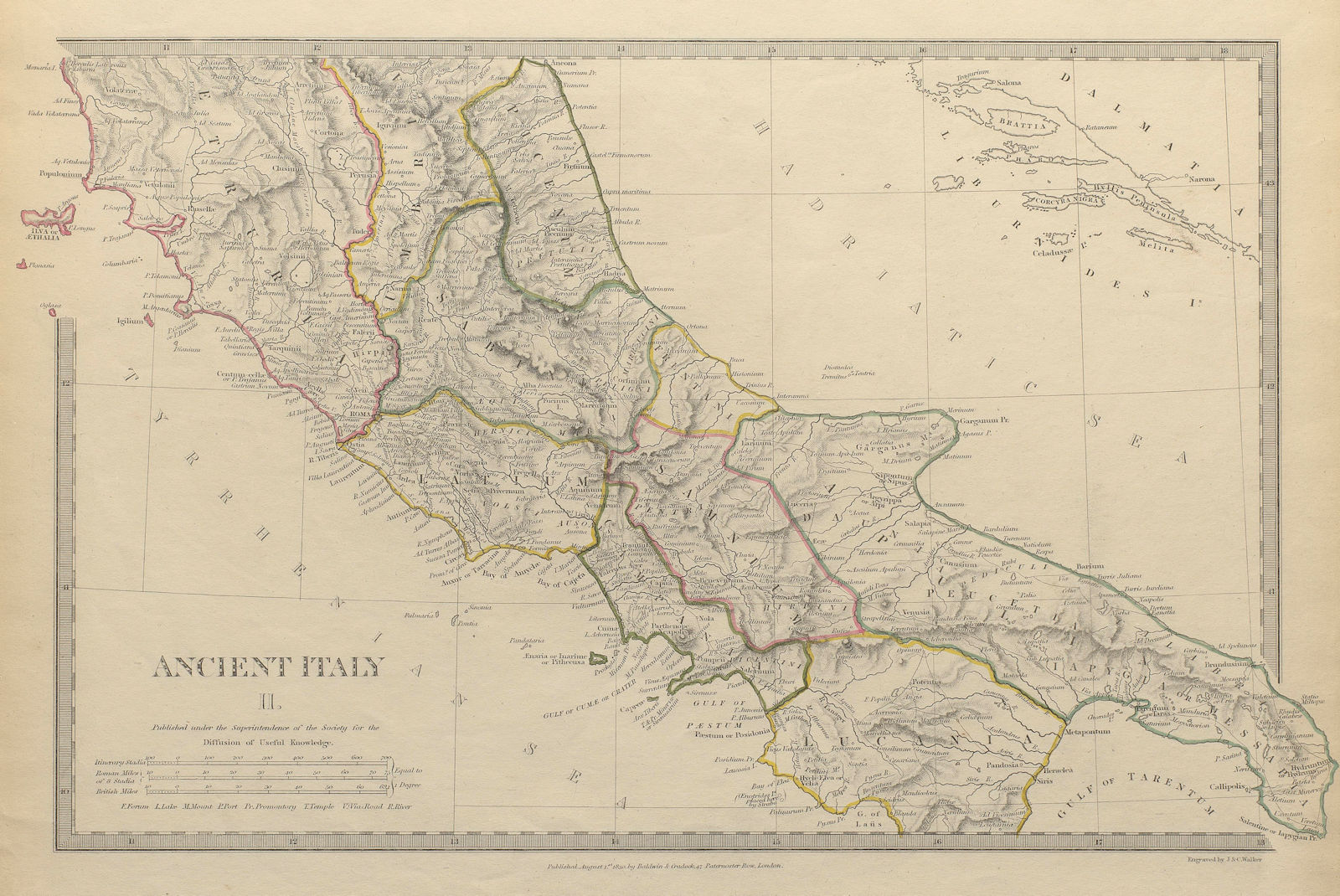 Associate Product ANCIENT ITALY.South.Apulia Latium Sabini Samnium Picenum Etruria.SDUK 1844 map