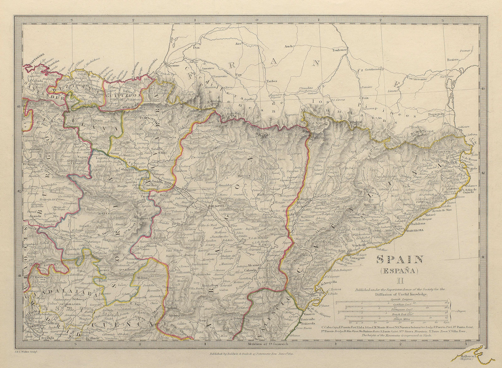 Associate Product SPAIN NORTH EAST.Cataluna Aragon Soria Navarra Bizcaya Guipozcoa.SDUK 1844 map