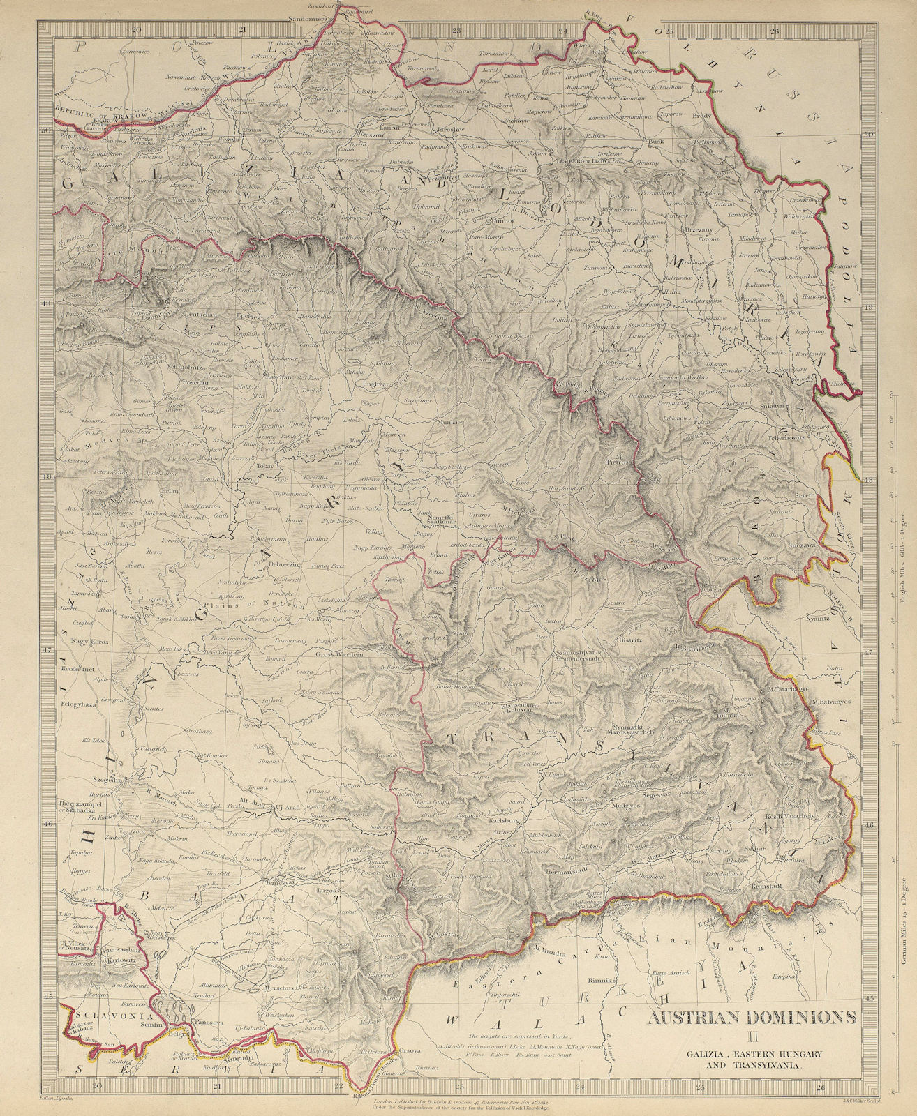 AUSTRIAN DOMINIONS.Galizia Eastern Hungary Transylvania Galicia.SDUK 1844 map