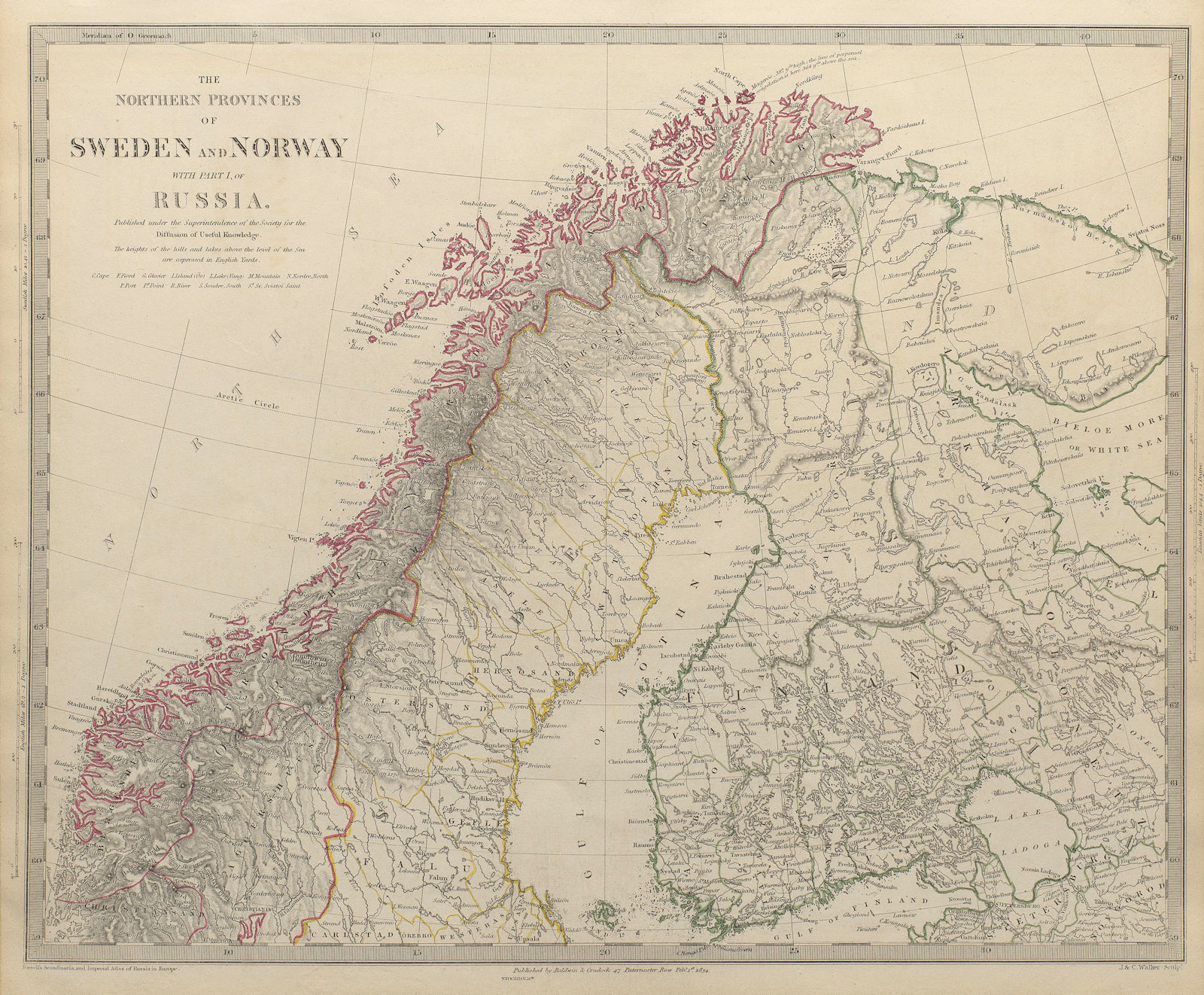 SCANDINAVIA.Northern Sweden and Norway. Finland & part of Russia.SDUK 1844 map