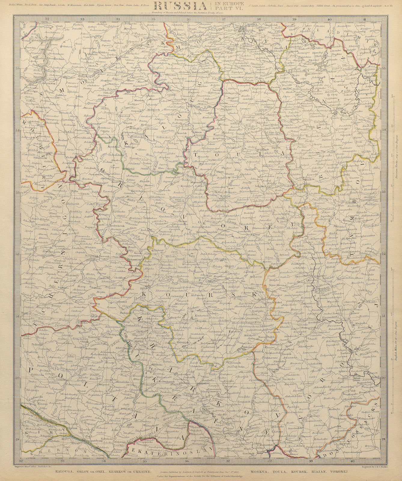 RUSSIA.Kalouga Kharkiv Ukraine Moskva Toula Kursk Riazan Voronej.SDUK 1844 map