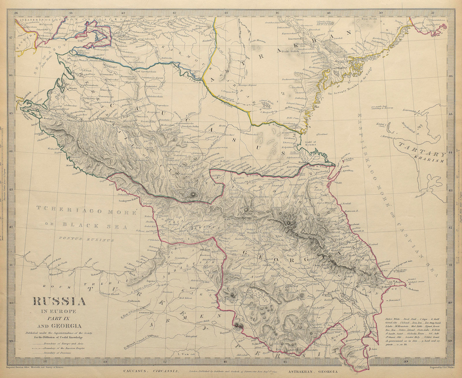 CAUCASUS. Russia Circassia Astrakhan Georgia Azerbaijan. SDUK 1844 old map