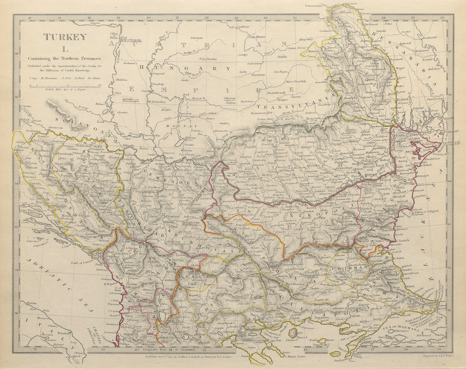 BALKANS. Northern Ottoman provinces. Wallachia Bulgaria Albania. SDUK 1844 map
