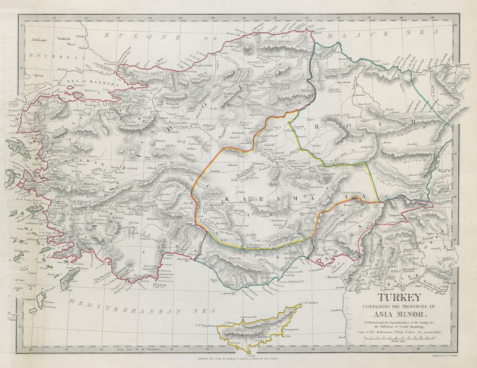 TURKEY. Asia Minor provinces. Karamania Adana Itchi Roum. SDUK 1844 old map