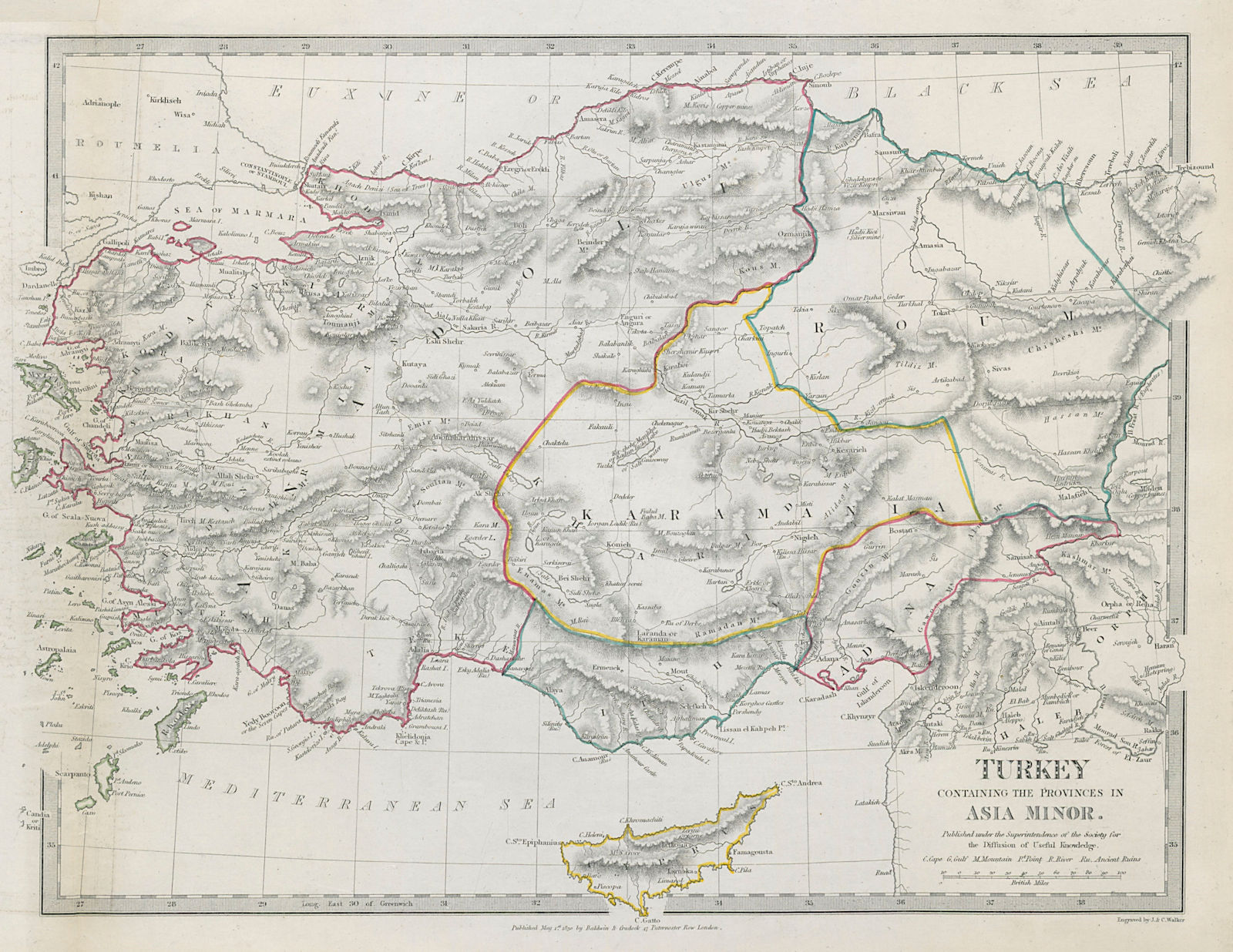 Associate Product TURKEY. Asia Minor provinces. Karamania Adana Itchi Roum. SDUK 1844 old map