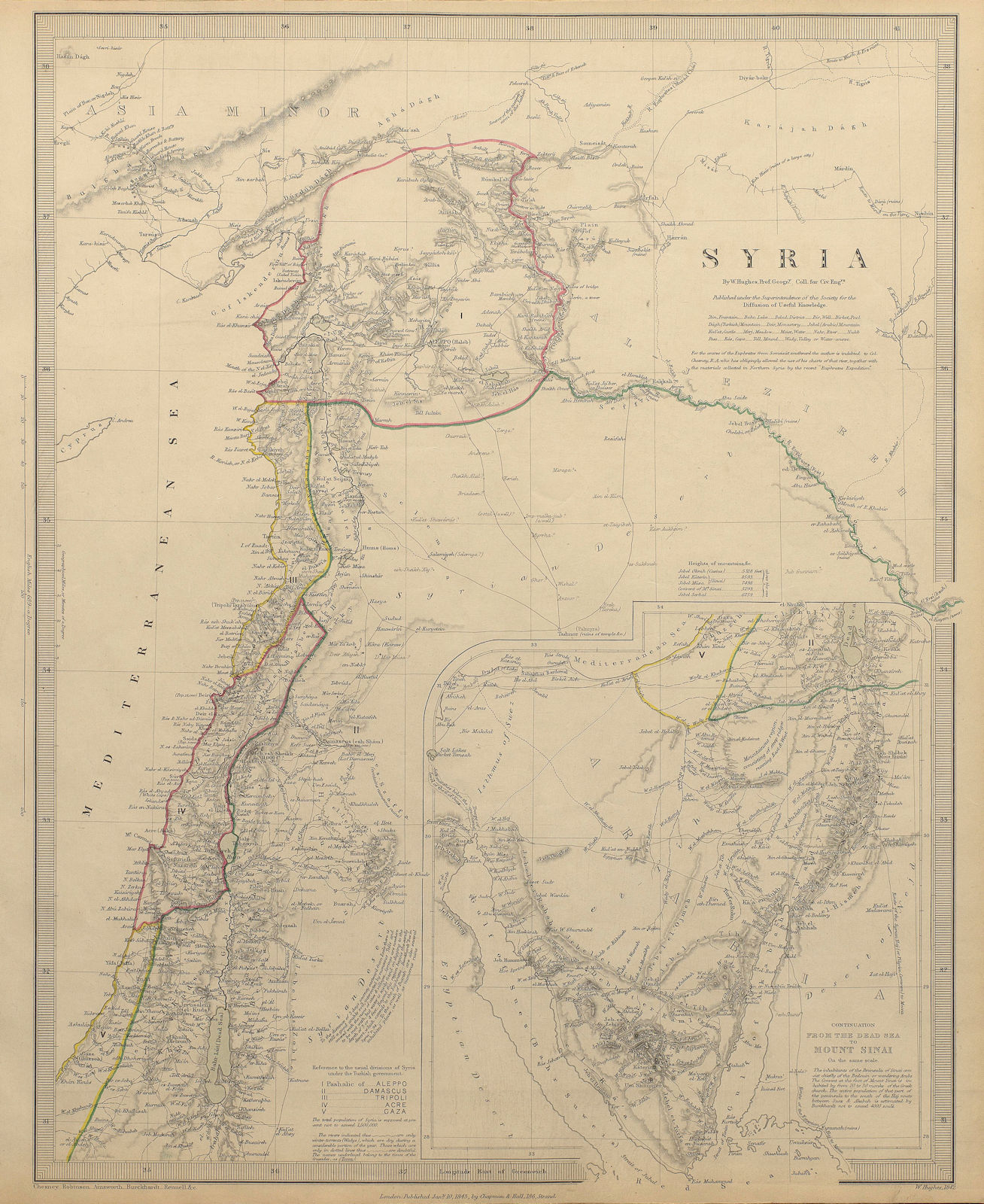 LEVANT. Syria (Modern) ; inset from the Dead Sea to Mount Sinai. SDUK 1844 map
