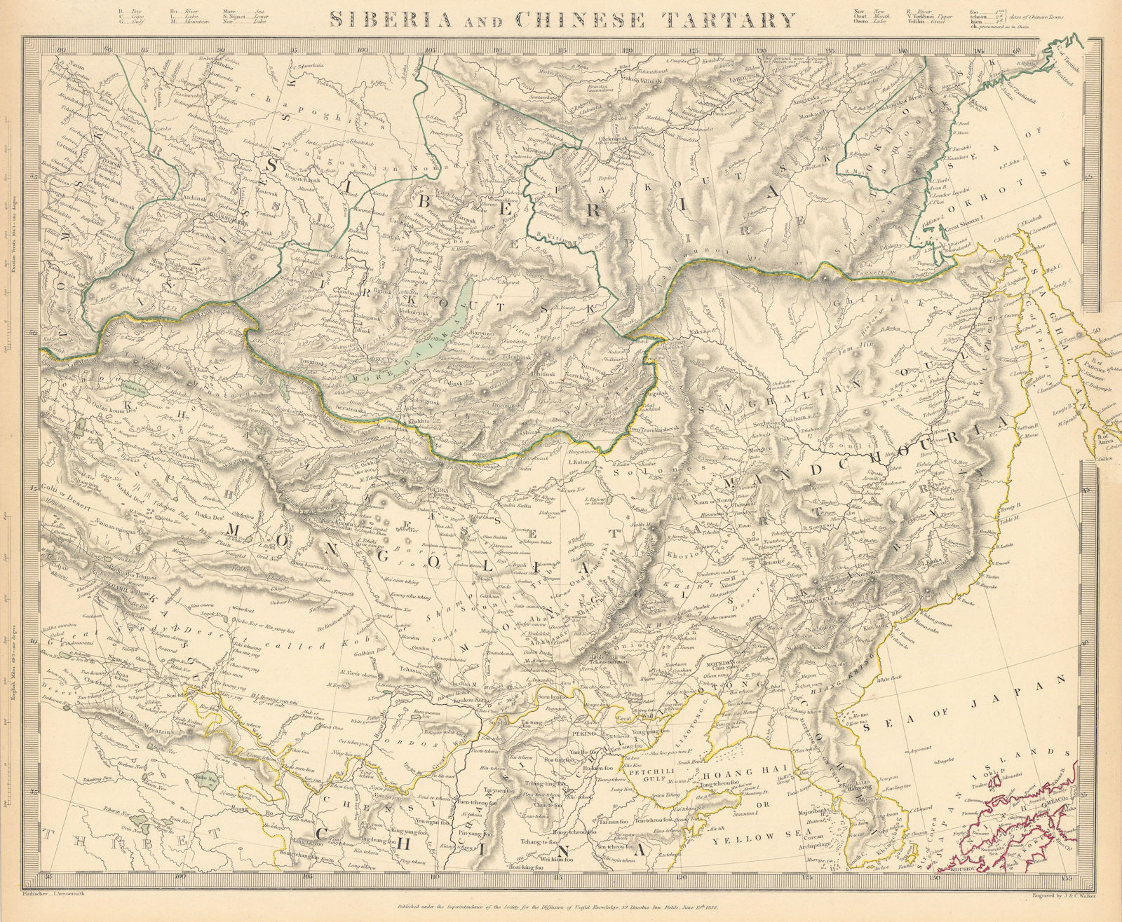 SIBERIA AND CHINESE TARTARY. Manchuria Mongolia Korea China. SDUK 1844 old map