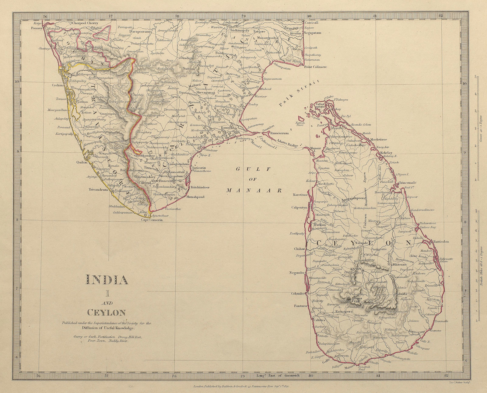 Associate Product SOUTH INDIA & CEYLON (SRI LANKA) . Carnatic Travancore Kochi. SDUK 1844 map