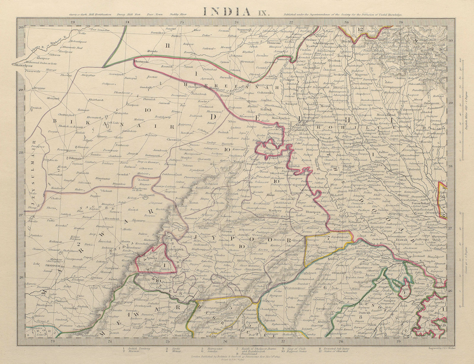 Associate Product RAJASTHAN. India. Delhi Jaipur Marwar Bikaner Mewar Bundelkhand. SDUK 1844 map