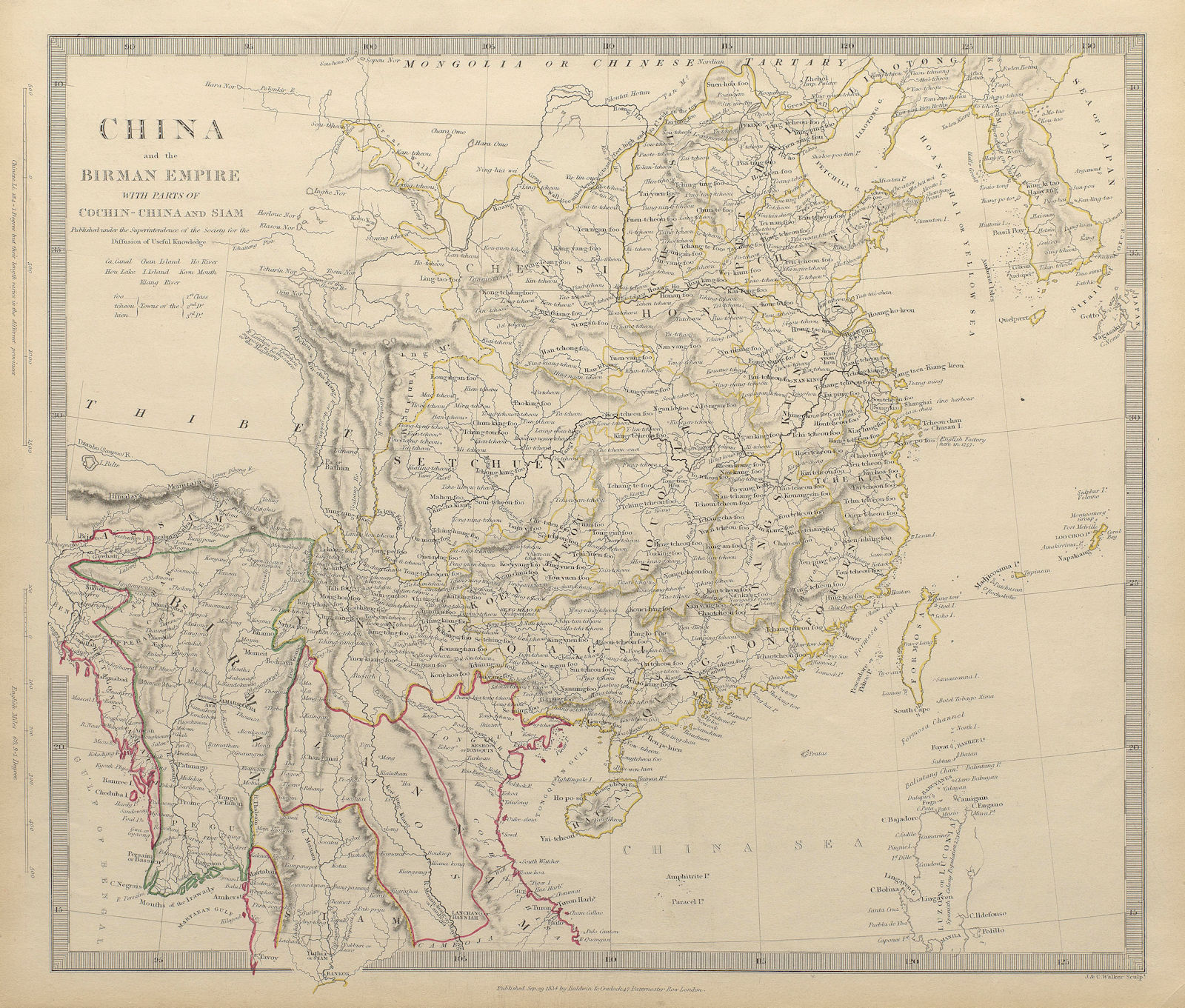 CHINA & BIRMAN EMPIRE. Burma Cochinchina Siam (Thailand) Korea. SDUK 1844 map