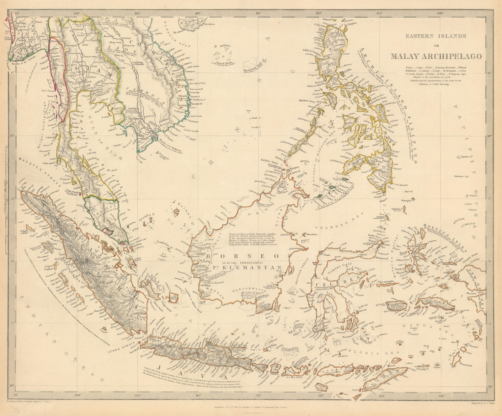 MALAY ARCHIPELAGO. Indonesia Malaysia Philippines Indochina. SDUK 1844 old map