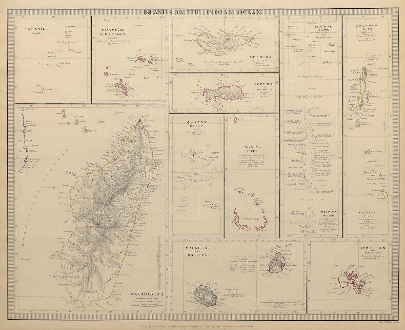 Associate Product INDIAN OCEAN. Madagascar Seychelles Maldives Mauritius Réunion. SDUK 1844 map