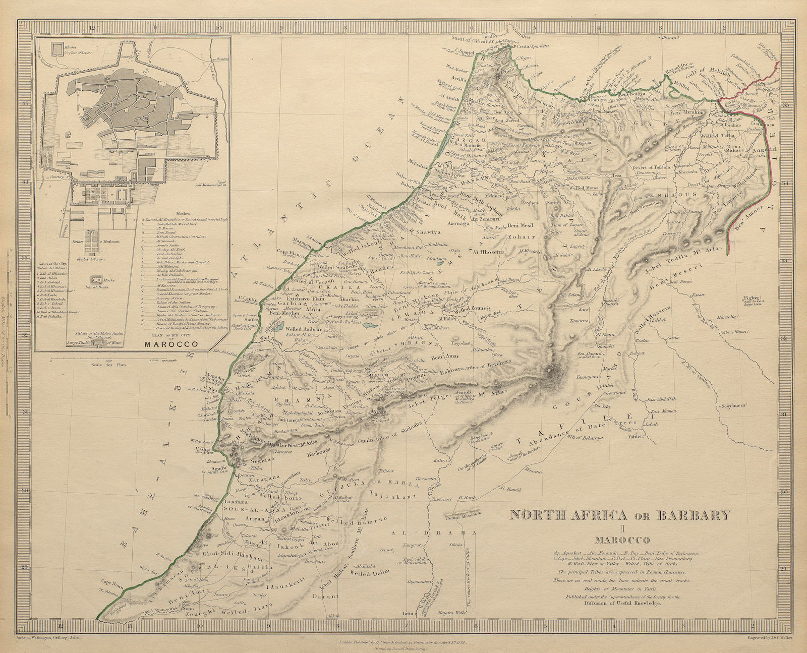 MOROCCO 'North Africa or Barbary' Marocco. Marrakech town plan. SDUK 1844 map