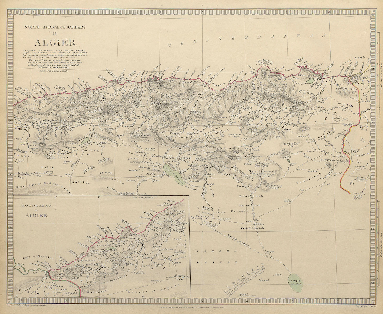 ALGERIA. North Africa or Barbary. Algier Algiers. SDUK 1844 old antique map