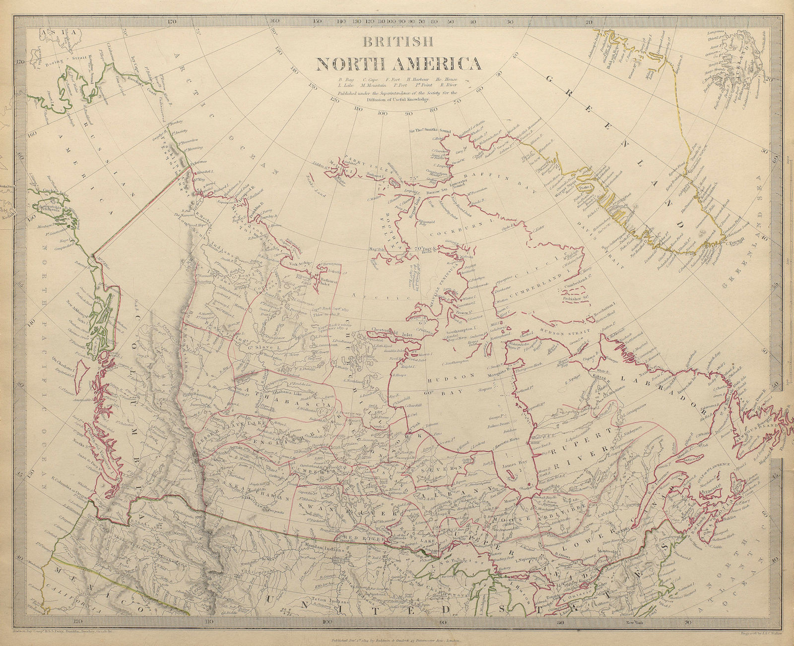 Associate Product BRITISH NORTH AMERICA. Canada pre Oregon Treaty. Russian America.SDUK 1844 map
