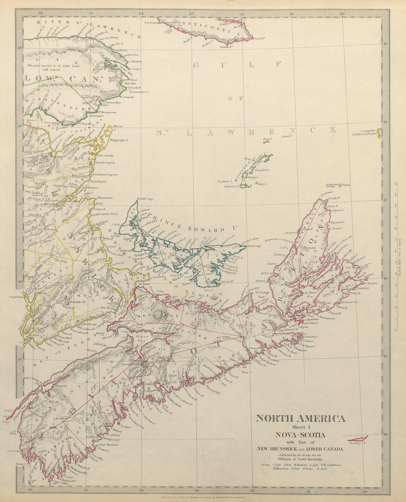 NOVA SCOTIA.& New Brunswick Quebec Prince Edward's Island.Canada.SDUK 1844 map