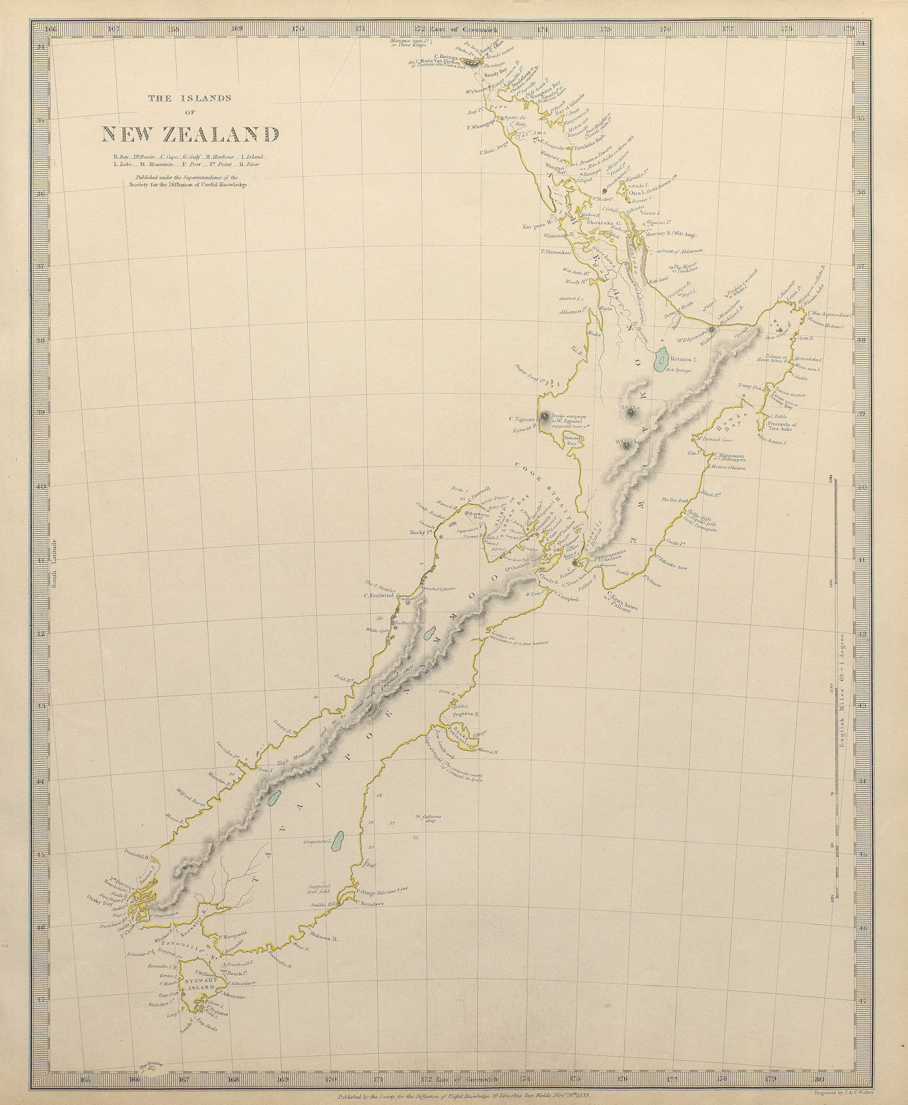 NEW ZEALAND. The Islands of. Tavai Poenammoo Eaheinomauwe. SDUK 1844 old map
