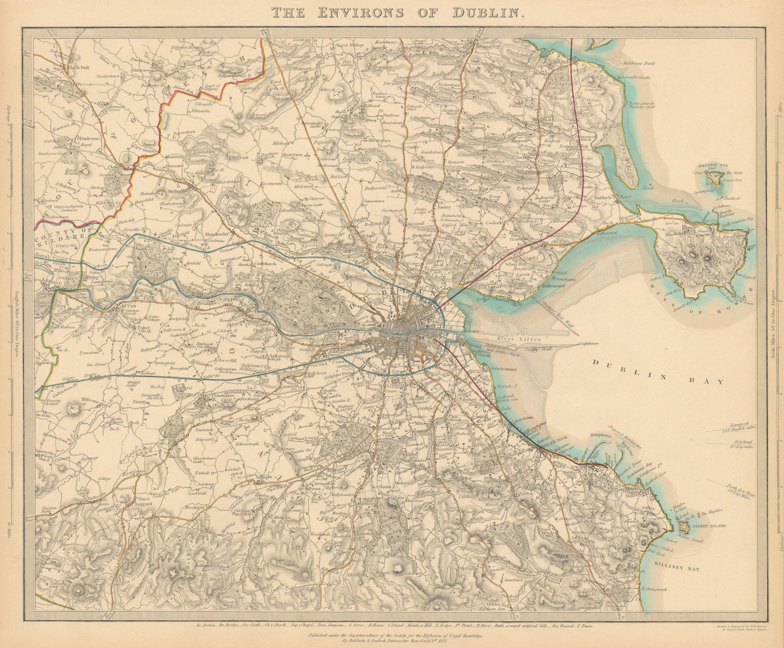 Associate Product IRELAND. The environs of Dublin. SDUK 1844 old antique vintage map plan chart