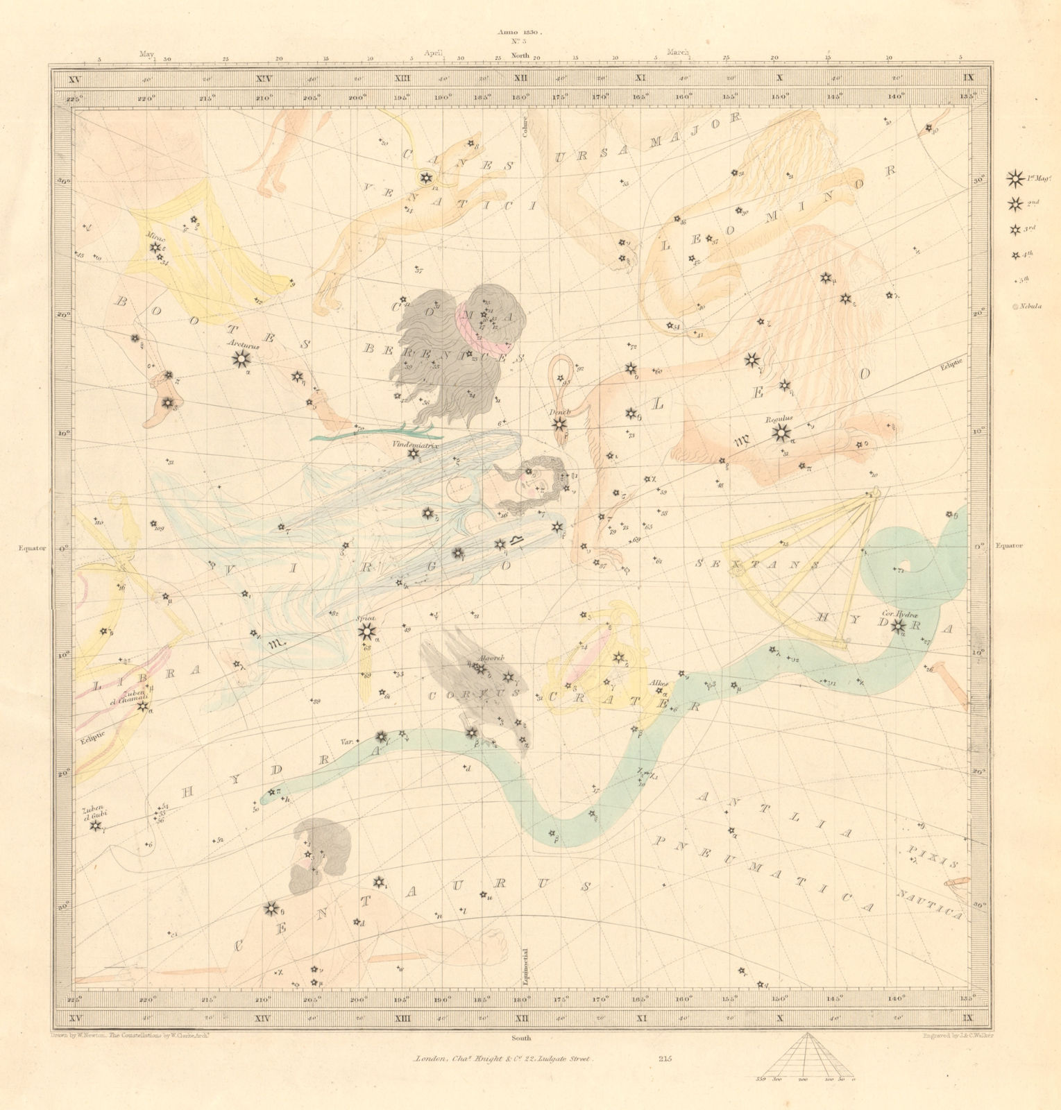 ASTRONOMY CELESTIAL. Star map. Star chart, III. Autumnal Equinox. SDUK 1847